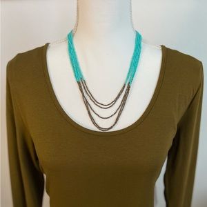 Turquoise Beaded Multi Strand Necklace Western Southwestern Boho